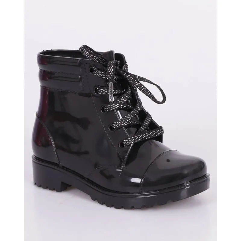 Bota Bebê Coturno Envernizada Com Cadarço Lurex Preta 25/26
