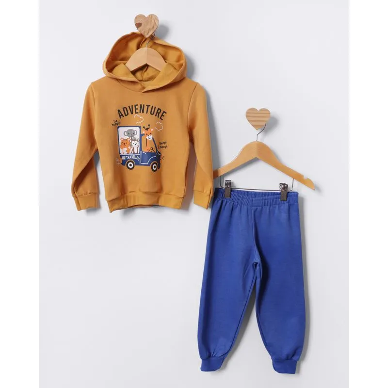 Conjunto Moletom Bebê Com Capuz Estampa Adventure Mostarda 2