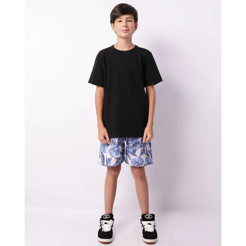 Bermuda Juvenil Reta Estampada Azul 12