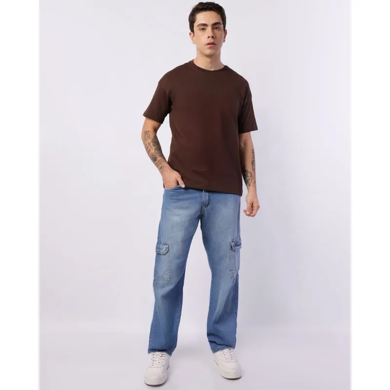 Calça Jeans Masculina Reta com Bolso Cargo Azul 38
