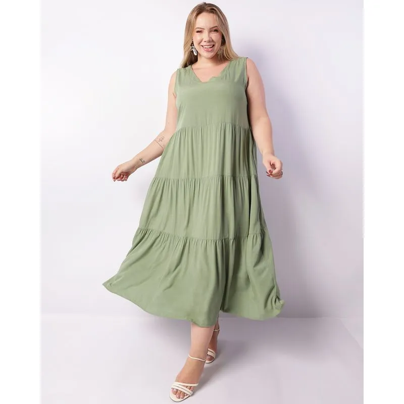 Vestido Plus Size Feminino Berry & Co. Três Marias Verde G1