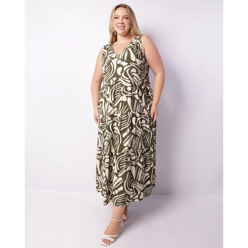 Vestido Plus Size Feminino Berry & Co. Três Marias Floral Verde G3