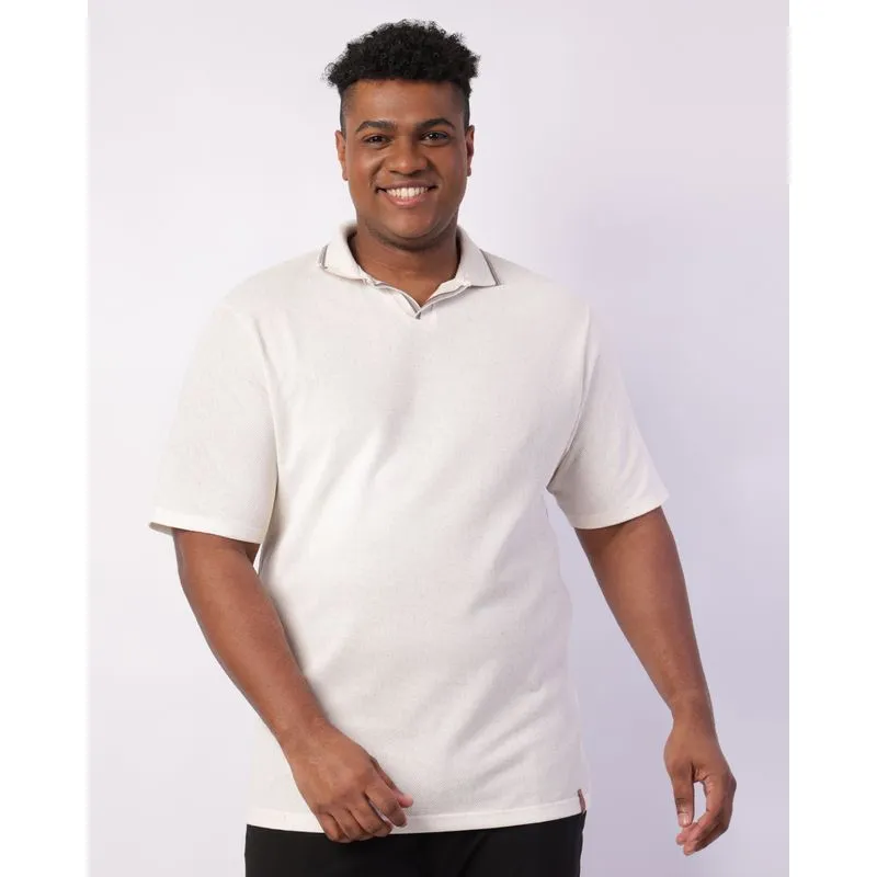 Camisa Polo Plus Size Masculina Texturizada Manga Curta Off White G1