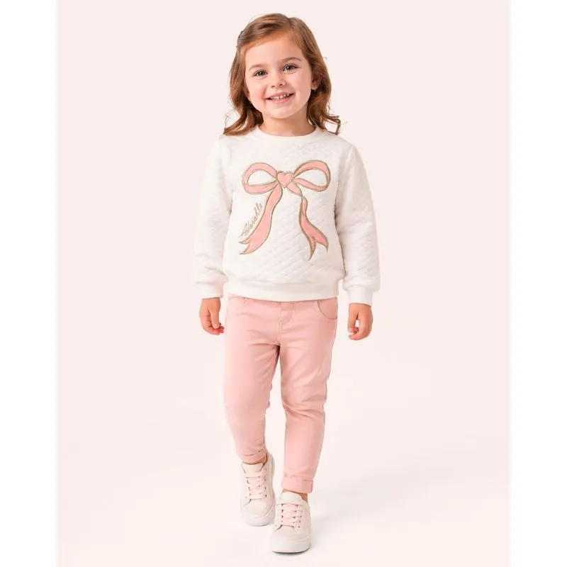 Blusão Bebê Texturizado Com Laço Lurex Off White 1