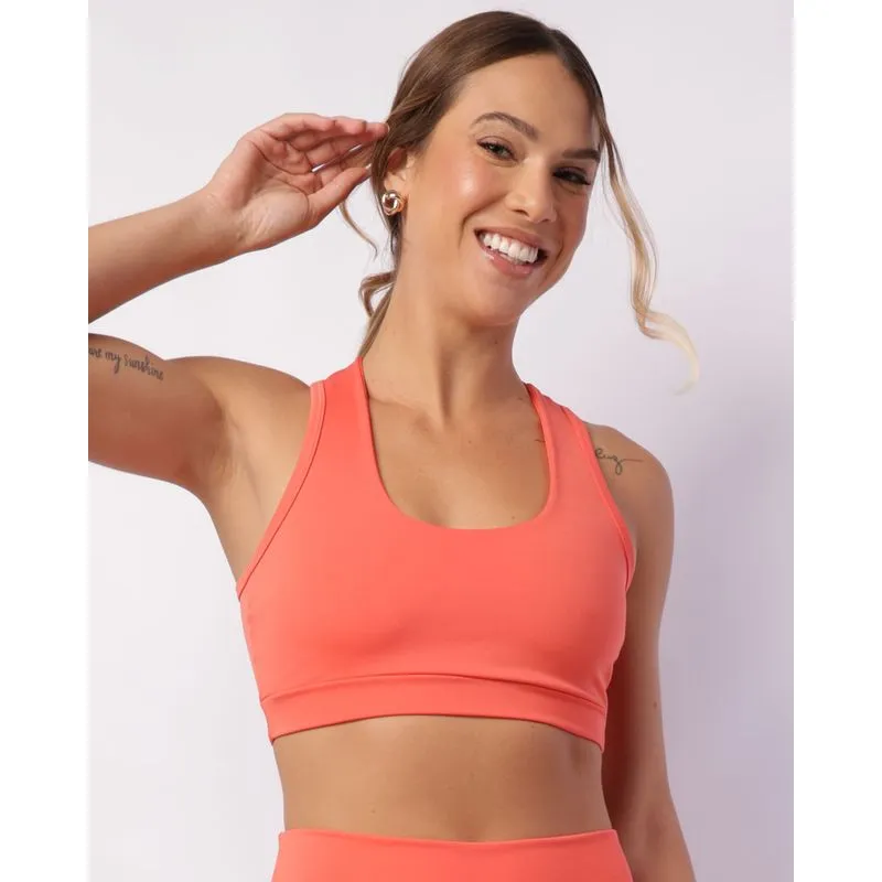 Top Fitness Feminino Nadador com Furinhos Laranja M
