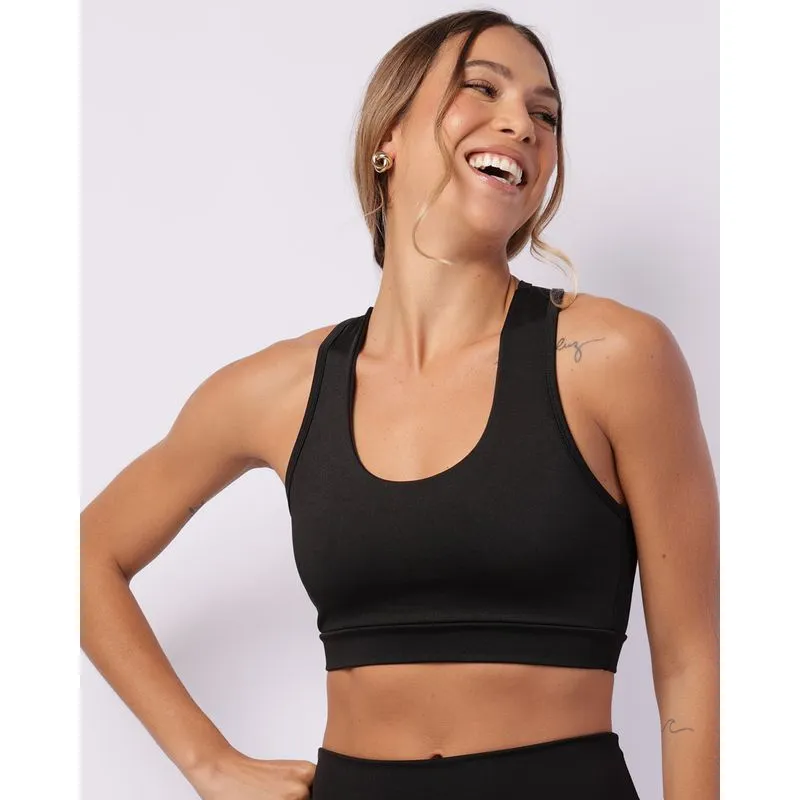 Top Fitness Feminino Nadador com Furinhos Preto P