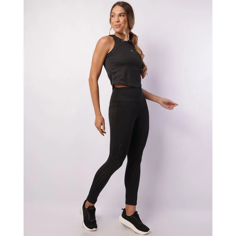Calça Legging Fitness Feminina Furinhos com Recortes Preta G
