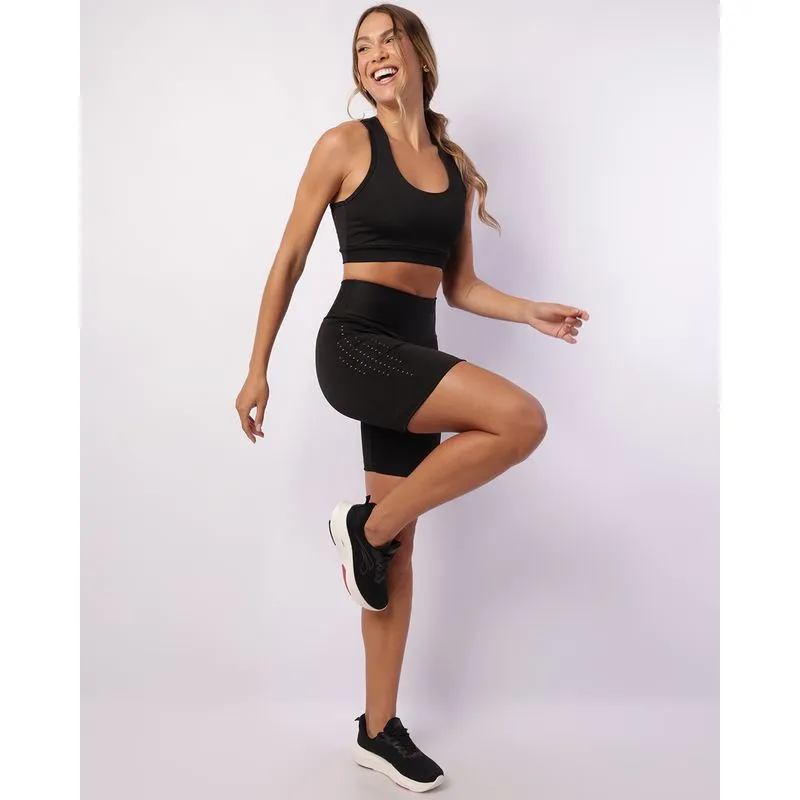 Bermuda Ciclista Feminina Furinhos com Recortes Preta GG