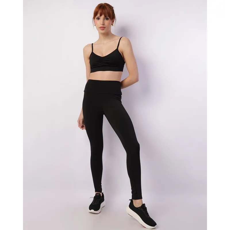 Calça Legging Fitness Feminina Recorte Tule Preta P