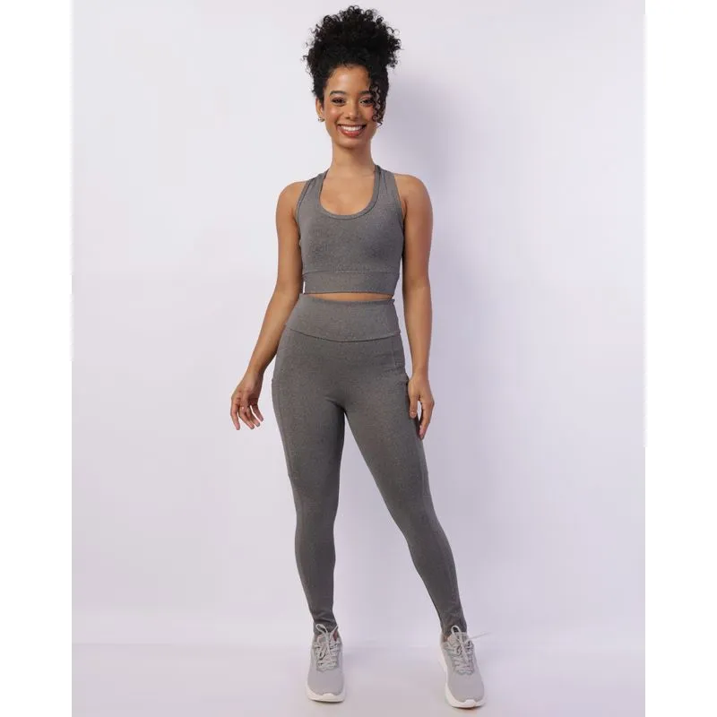 Calça Legging Fitness Feminina Fitter Bolso Funcional Cinza M