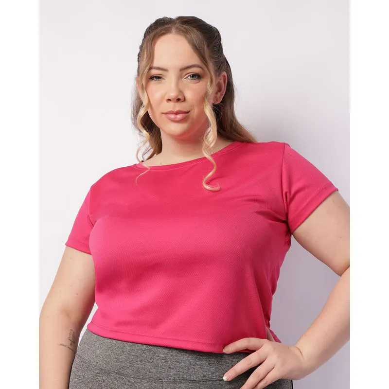 Blusa Fitness Plus Size Feminina Recorte Vazado Rosa G1
