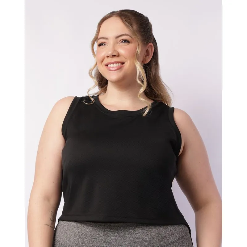 Regata Fitness Plus Size Feminina com Abertura Preta G3
