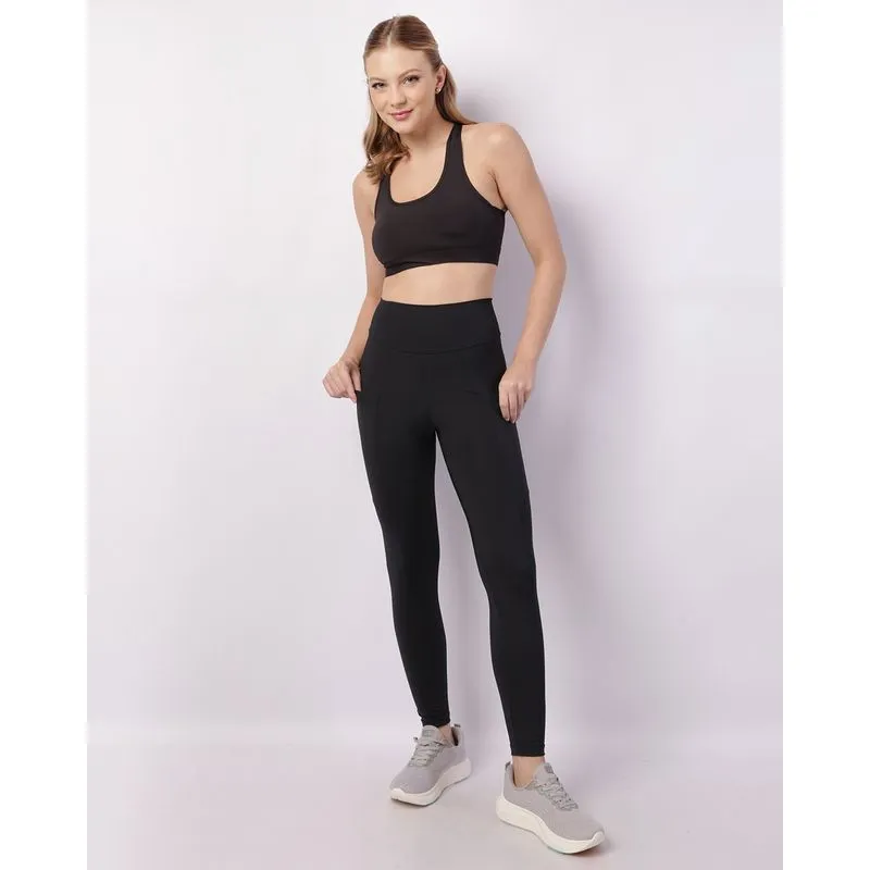 Calça Legging Fitness Feminina Fitter Bolsos Recortes Preta G