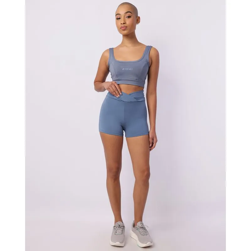 Short Fitness Feminino Fitter Cós Transpassado Azul G