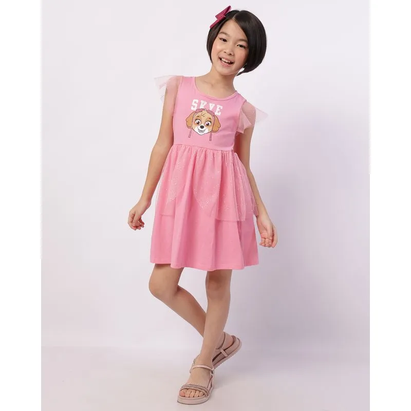Vestido Infantil Curto Patrulha Canina Skye com Tule + Brinde Laço Rosa 10