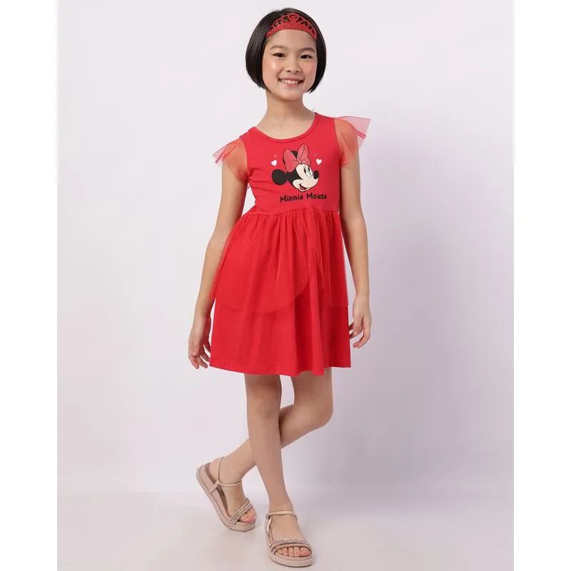 Vestido Infantil Curto Disney Minnie com Tule + Brinde Vermelho 8