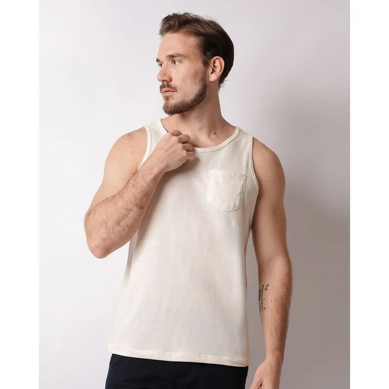Regata Masculina Piquê Botonê Com Bolso Off White P