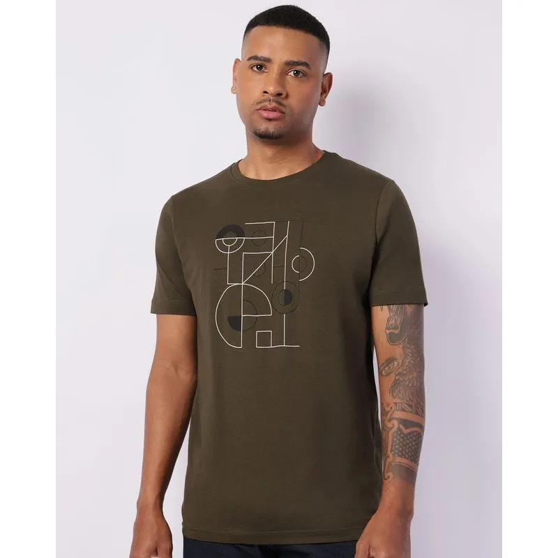 Camiseta Masculina Manga Curta Estampa Geométrica Verde G