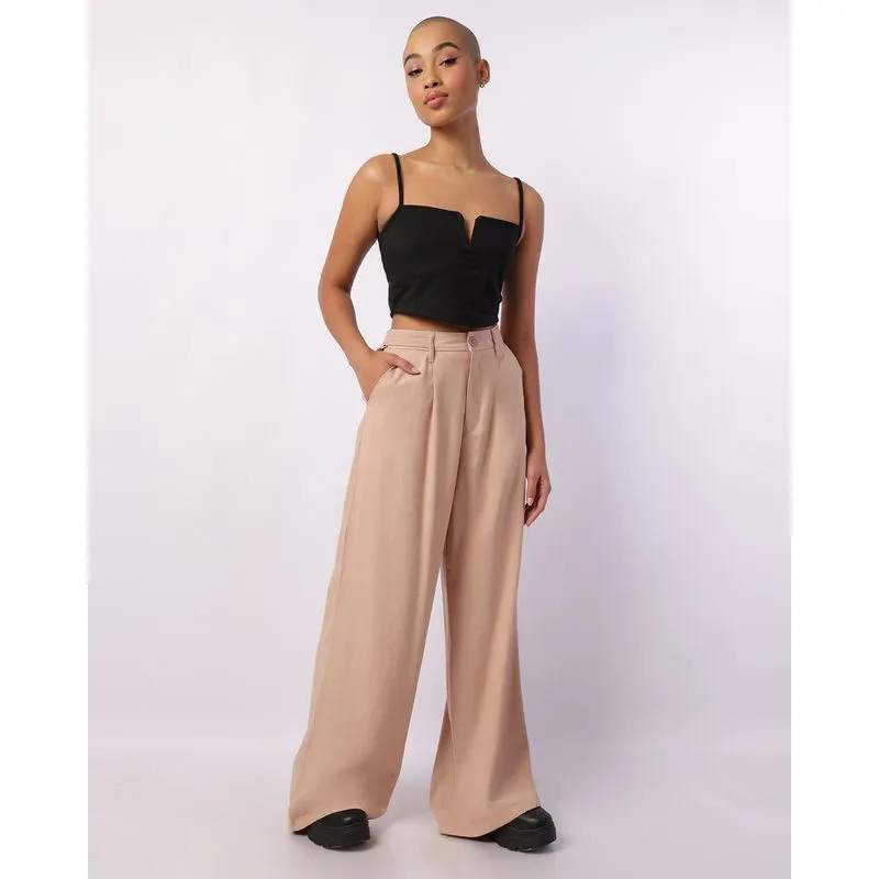 Calça Feminina Reta com Fivela Bege G