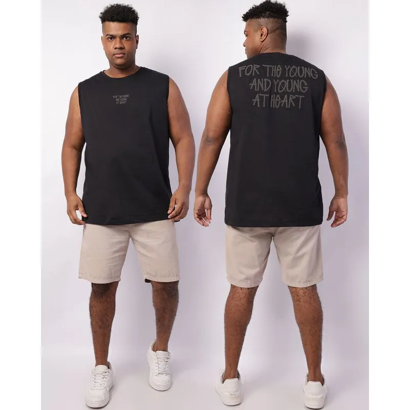 Regata Plus Size Masculina Texturizada Estampa Preta G2