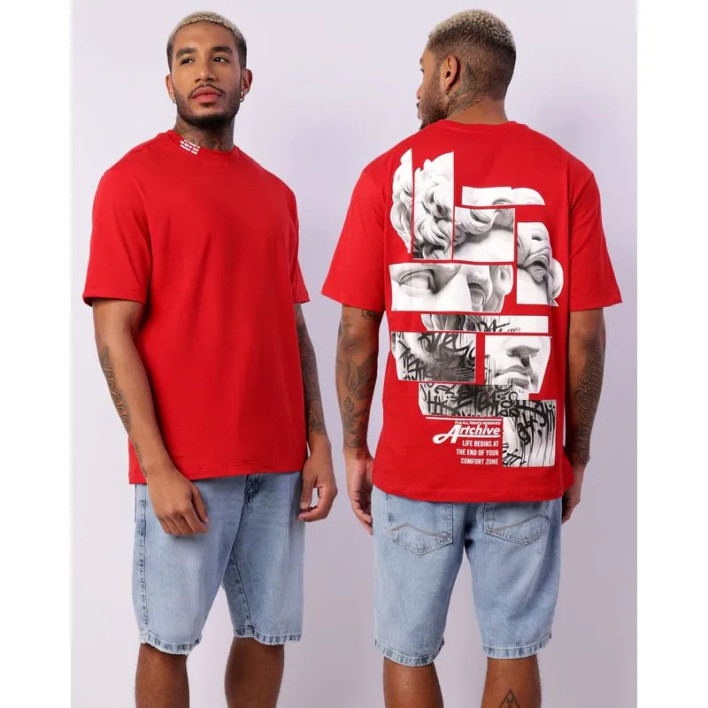 Camiseta Masculina Manga Curta Estampa Grega Costas Vermelha M