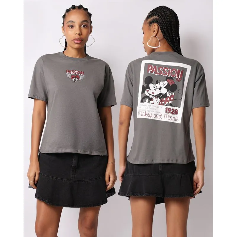 Camiseta Feminina Disney Mickey & Minnie Manga Curta Cinza P