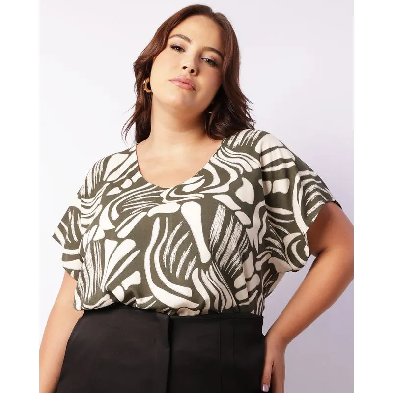 Blusa Plus Size Feminina Berry & Co. Viscose Estampada Verde G2