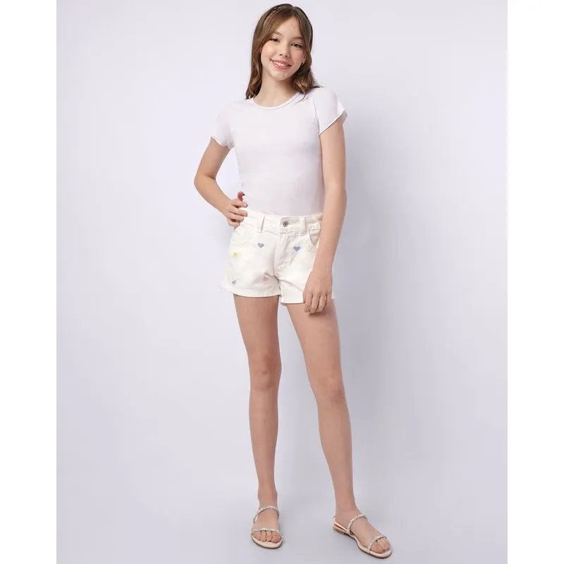 Short Jeans Juvenil com Bordado Coração Off White 14