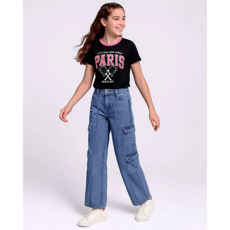 Calça Jeans Juvenil Wide Leg com Bolso Cargo 10