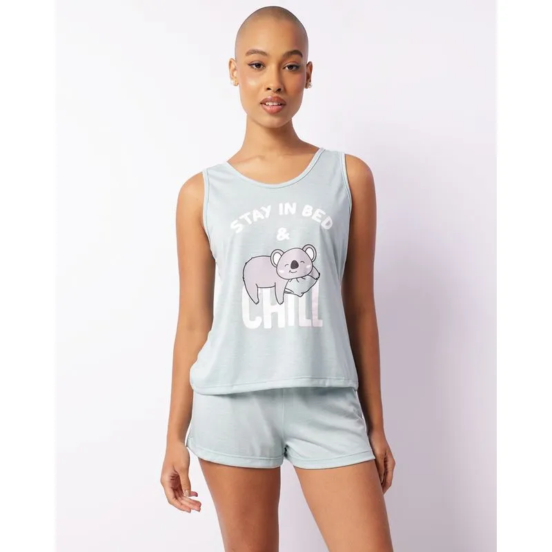 Pijama Feminino Regata Curto Estampa Coala Verde M
