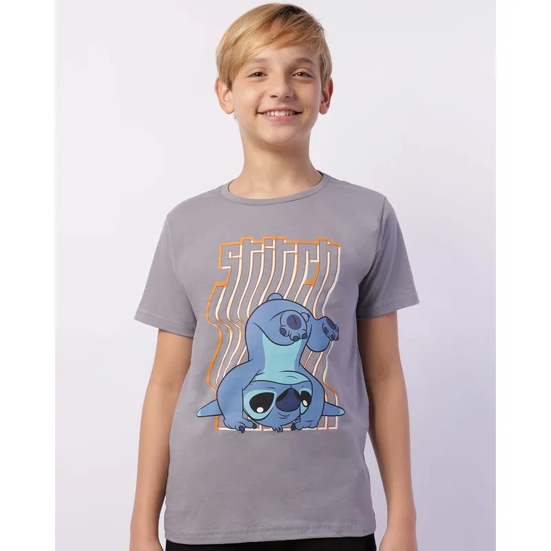 Camiseta Juvenil Disney Stitch Manga Curta Cinza 14
