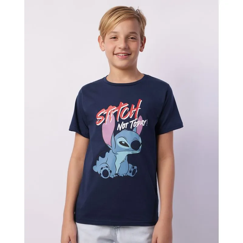 Camiseta Juvenil Disney Stitch Manga Curta Marinho 12