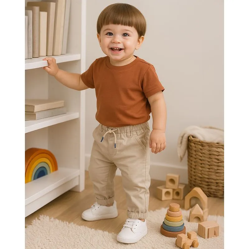 Calça Bebê Sarja Jogger Com Bolsos Bege P