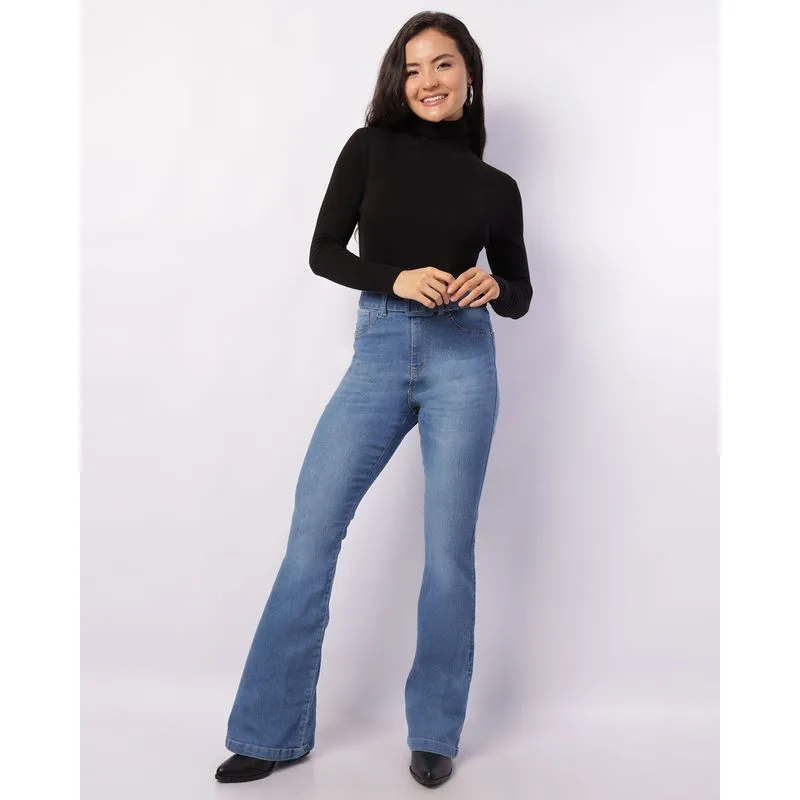 Calça Jeans Feminina Flare Vizzy com Cinto Bolsos Azul 42