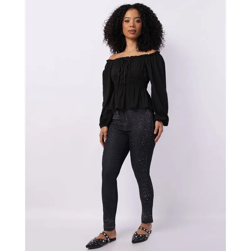 Calça Jeans Feminina Vizzy Cigarrete com Strass Azul 42