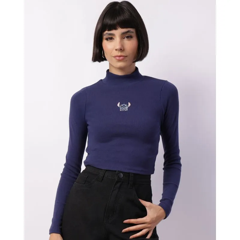 Blusa Feminina Disney Estampa Stitch Manga Longa Marinho G