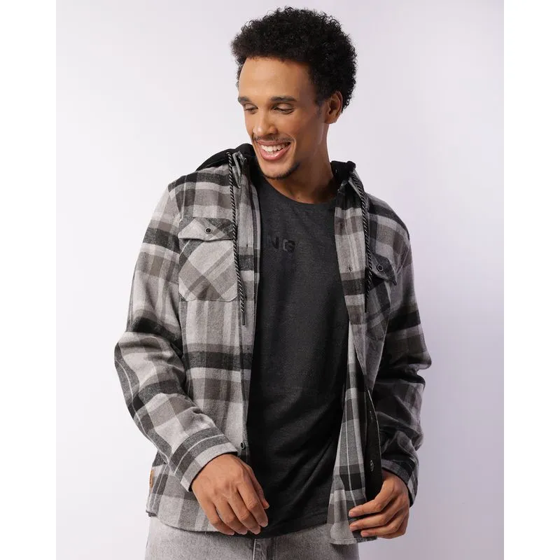 Camisa Masculina Gangster Flanelada Xadrez Com Capuz Preta P