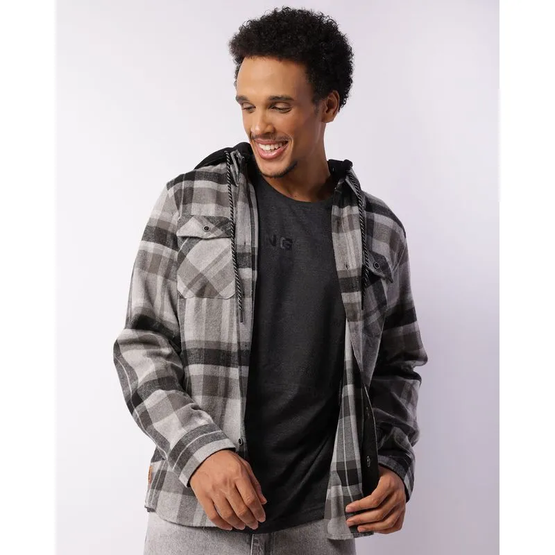 Camisa Masculina Gangster Flanelada Xadrez Com Capuz Preta GG
