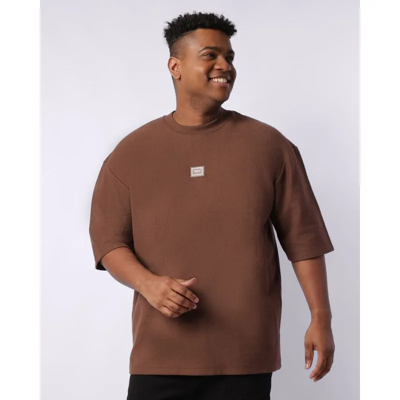 Camiseta Plus Size Masculina Oversized Moletinho Marrom G3