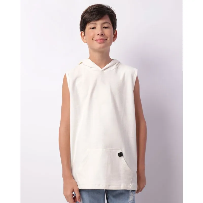Regata Juvenil Texturizada Com Capuz Bolso Canguru Off White 14