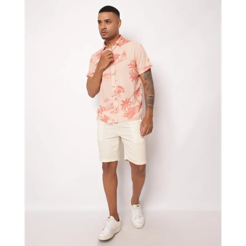 Bermuda Masculina Reta Viscolinho com Bolsos Cós com Elástico Off White G