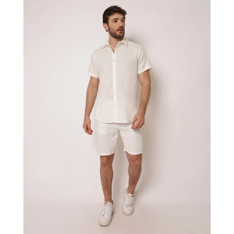 Bermuda Masculina Reta Viscolinho com Bolsos Off White M