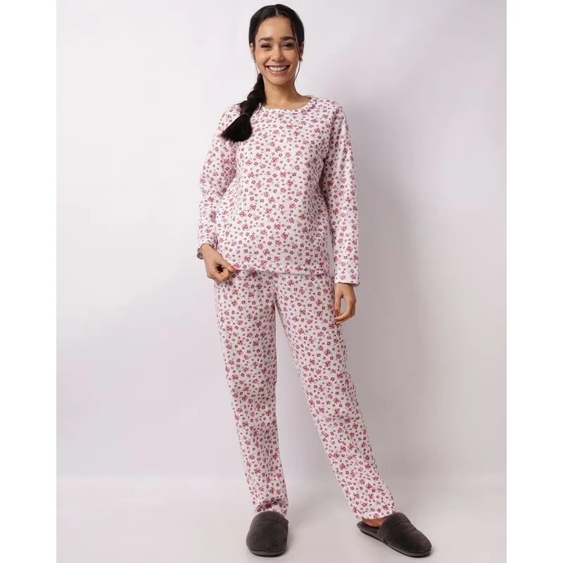 Pijama Feminino Longo Soft Estampado Floral Branco G