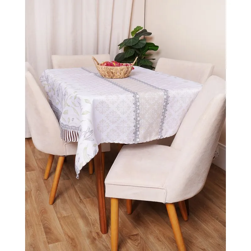 Toalha De Mesa Raner Retangular 140cm x 210cm Estampada Off White UN