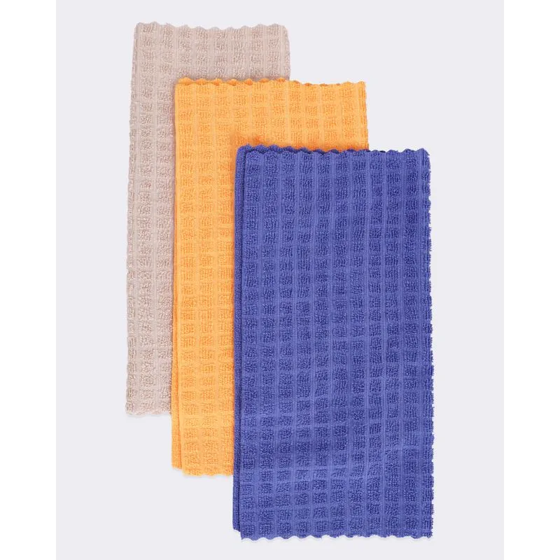 Kit 3 Panos Microfibra 30cmx30cm Azul Bege Laranja UN