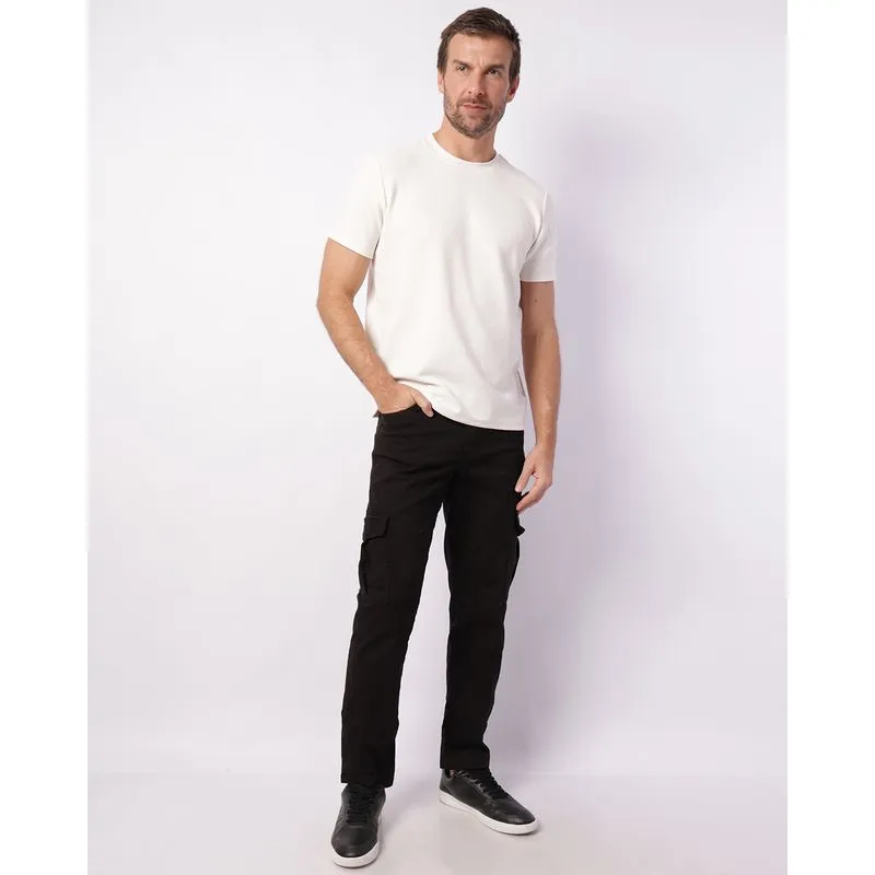 Calça Sarja Masculina Reta com Bolsos Cargo Preta 38