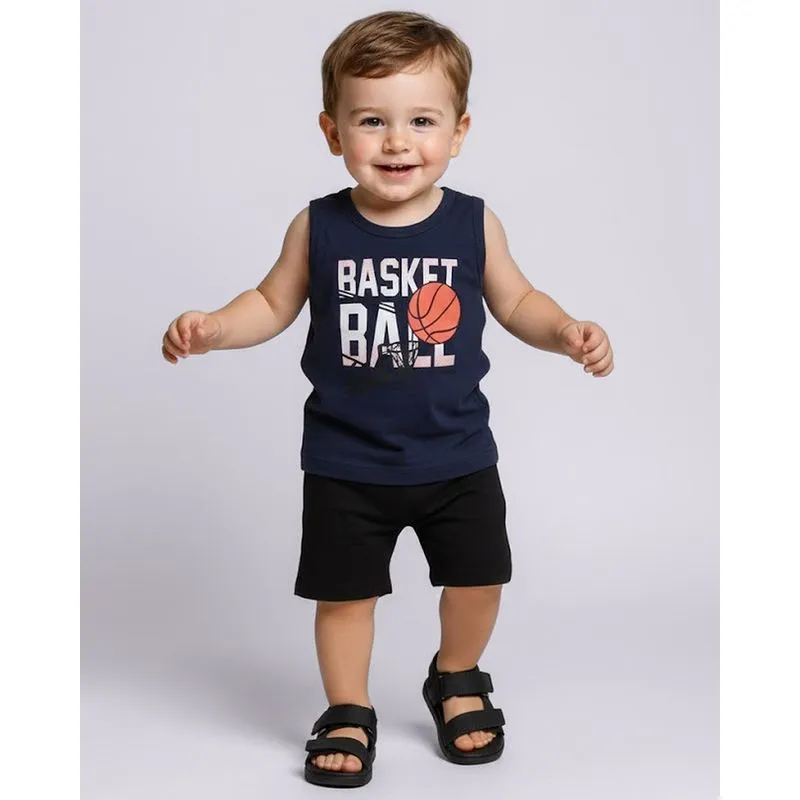 Conjunto Bebê Regata Algodão com Estampa Baquete Marinho 3