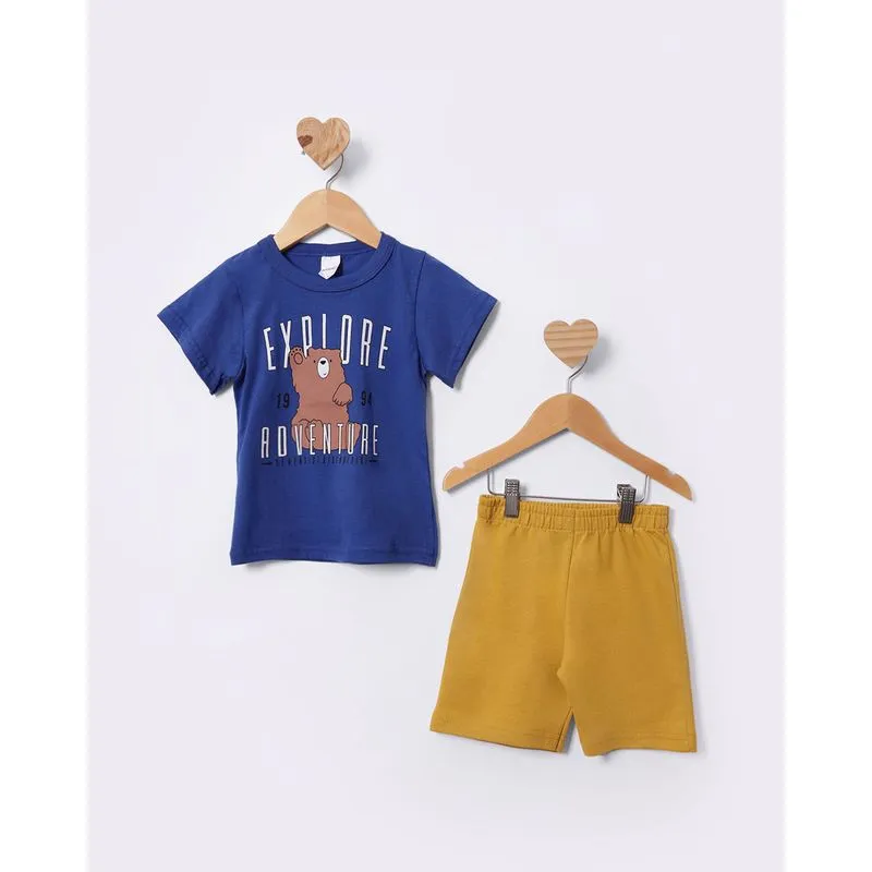 Conjunto Bebê Curto Estampa Ursinho Azul 2