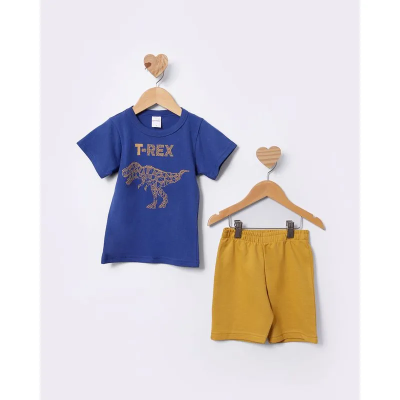 Conjunto Bebê Curto Estampa Dinossauro Azul 3