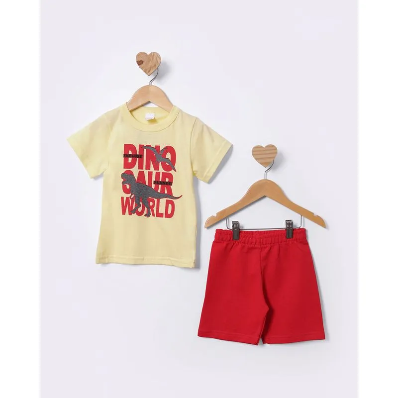 Conjunto Bebê Curto Estampa Dinossauros Amarelo 2